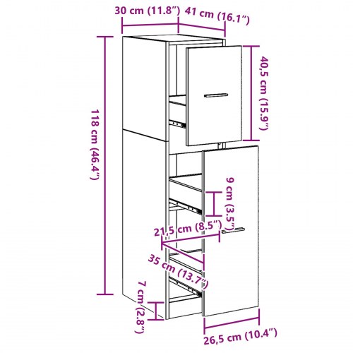 Apoteker Skab Sort Eg 30x41x118 cm Konstrueret Træ