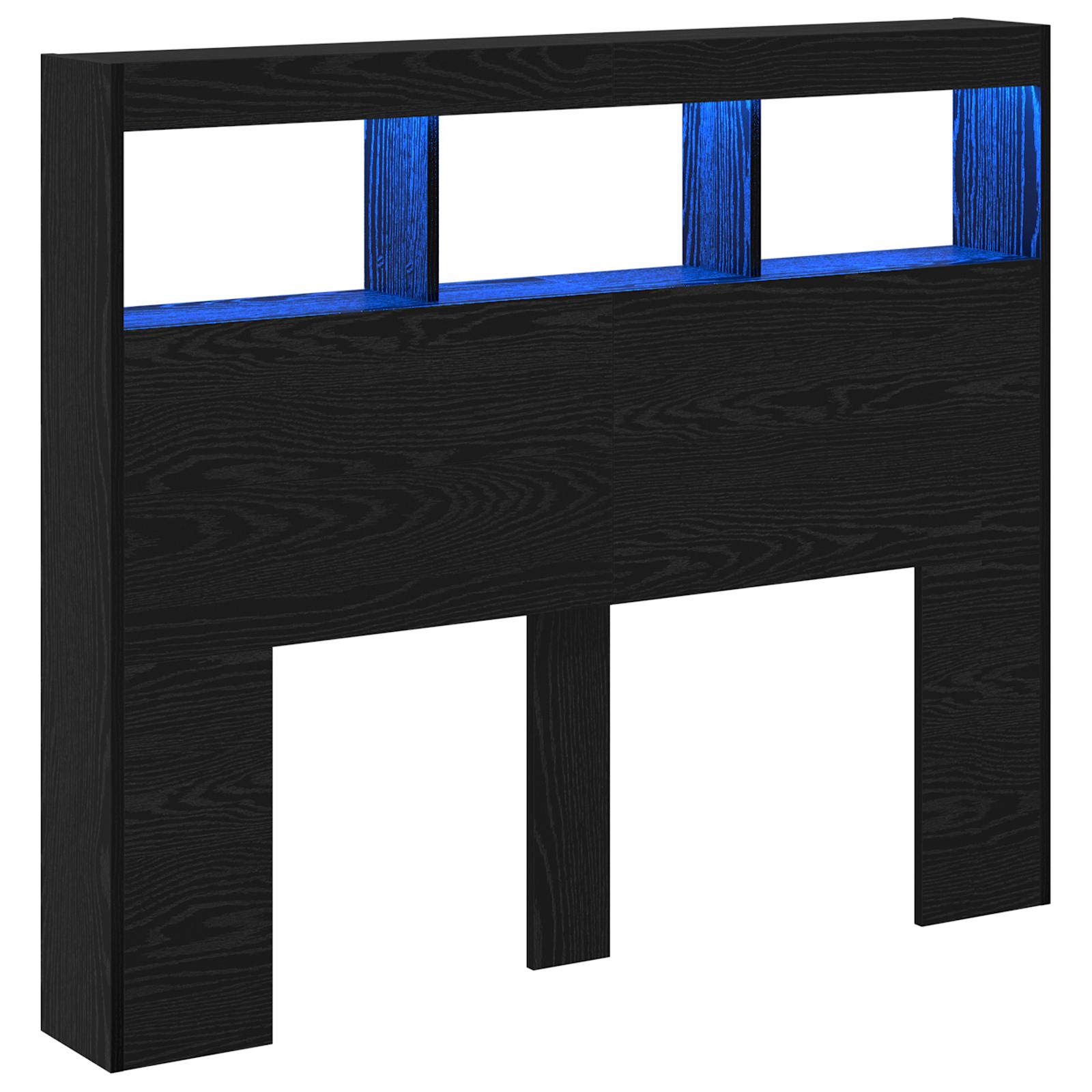 Hovedgærde kabinet med LED med hylde Sort eg 122 x 17 x 102 cm