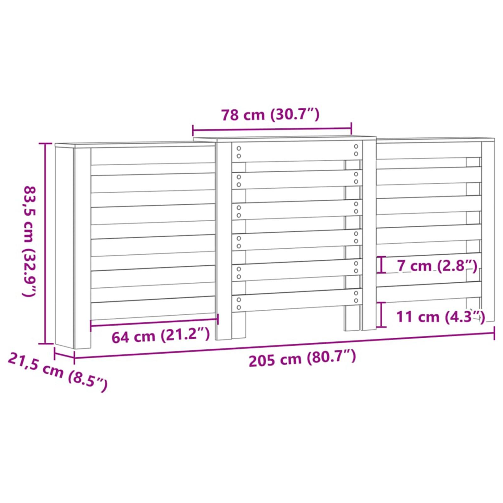 Radiatorcover Sort eg 205 x 21.5 x 83.5 cm