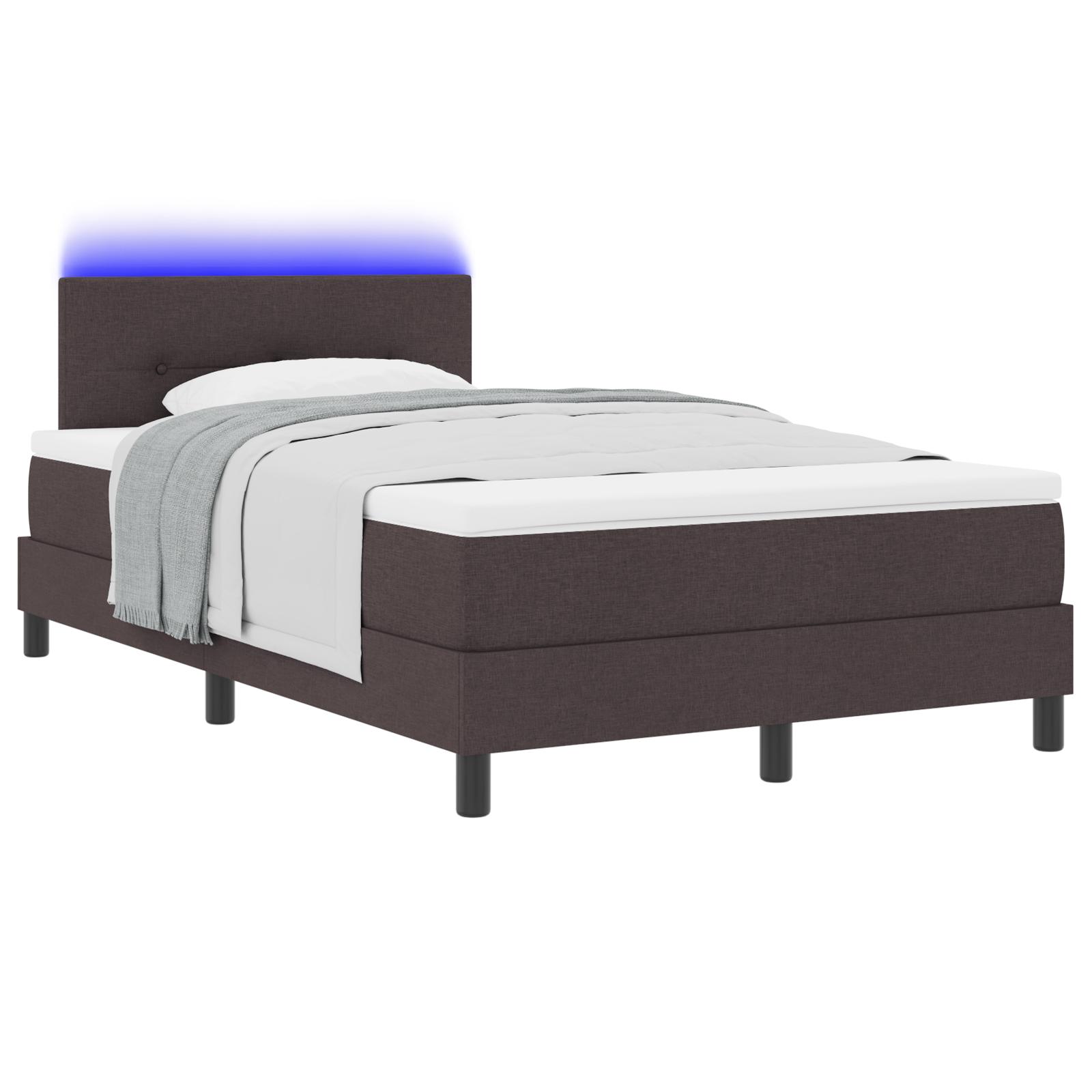Box spring seng med madras med LED Mørk Brun 120 x 190 cm Stof