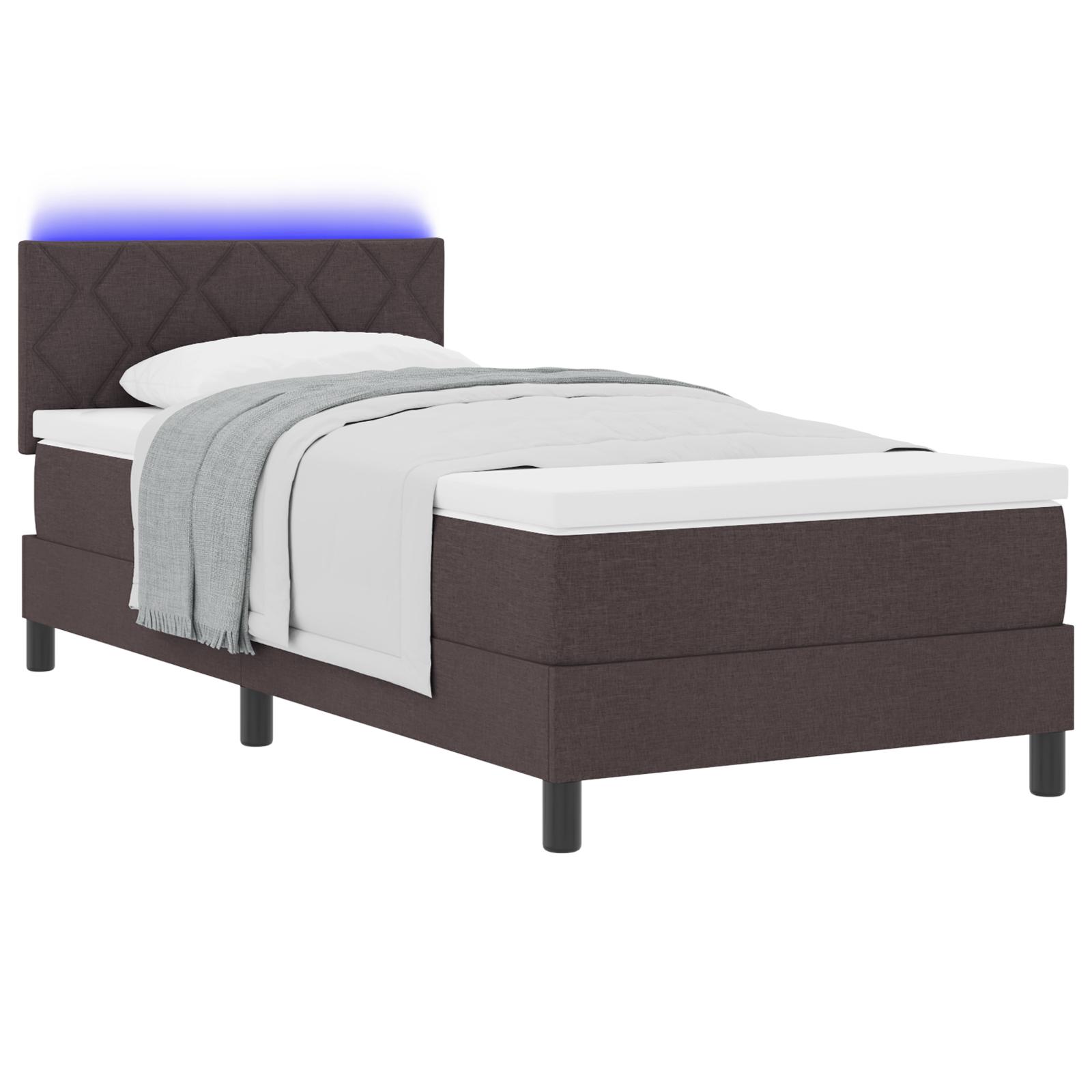 Box spring seng med madras med LED Mørk Brun 90 x 200 cm Stof