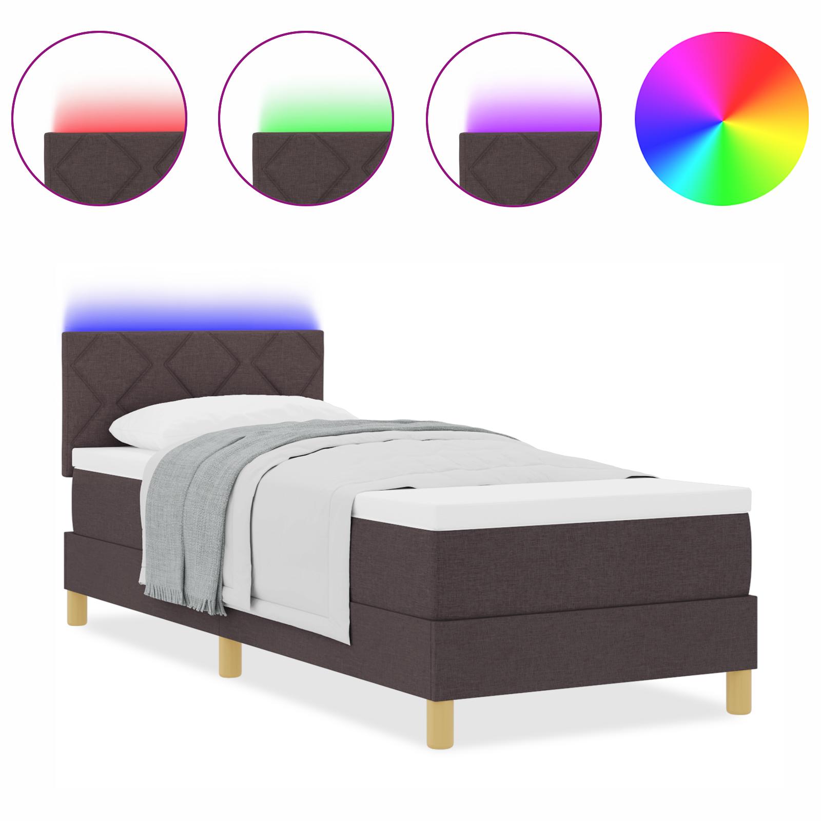 LED Box Spring Bed med madras Mørk Brun 80 x 200 cm Stof