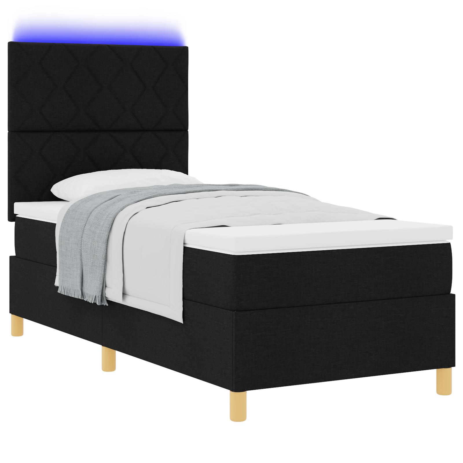 LED Box Spring Bed med madras Sort 100 x 200 cm Stof