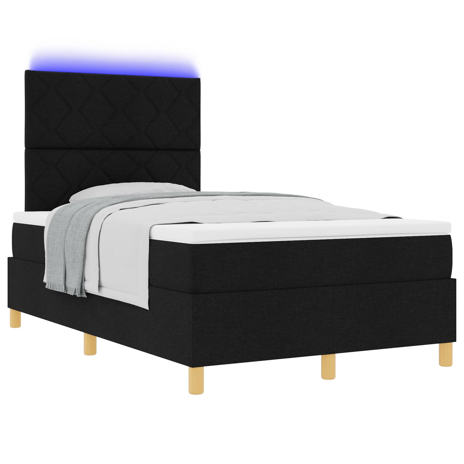LED Box Spring Bed med madras Sort 120 x 200 cm Stof
