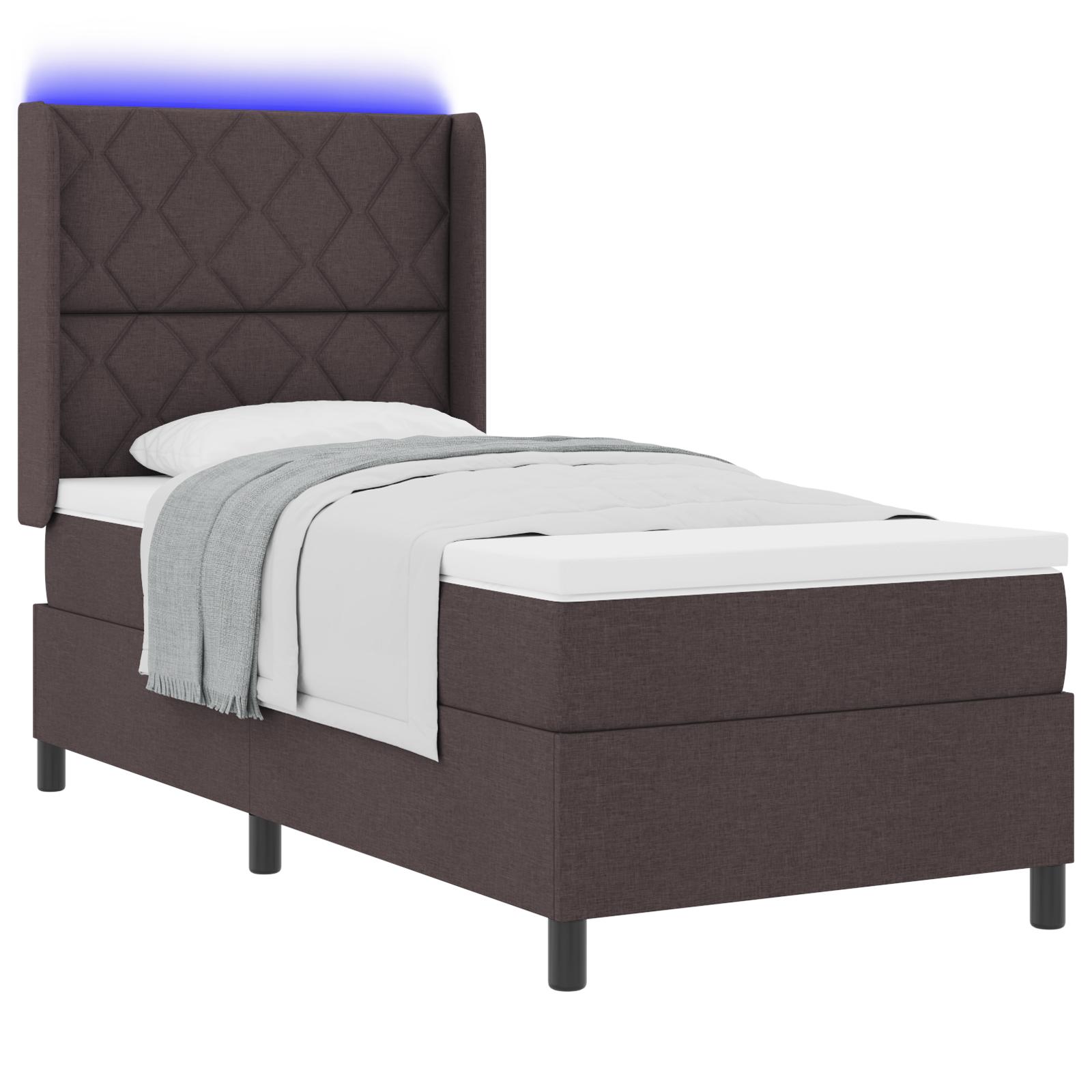 LED Box Spring Bed med madras Mørk Brun 100 x 200 cm Stof