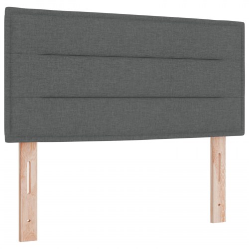 Boxspring seng med madras mørkegrå 90x200 cm stof, sengegavl linjedesign mørkegrå 90 cm stof