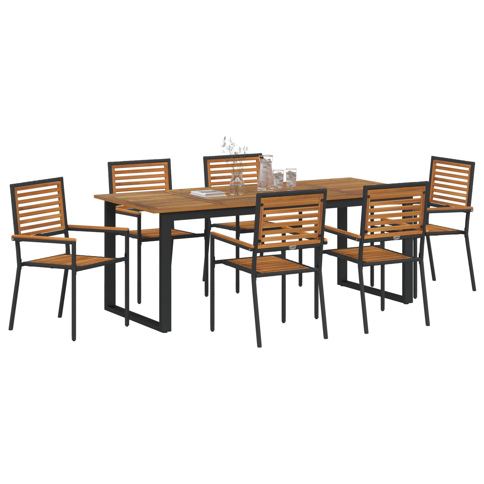 Have Spisebordssæt 7 stk Sort Poly rattan og solid akacietræ