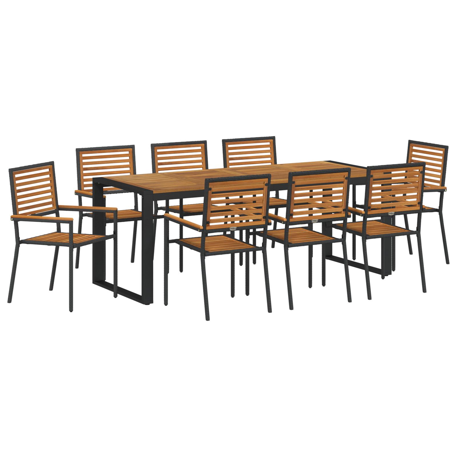 Have Spisebordssæt 9 stk Sort og Træ 200 x 80 x 75 cm