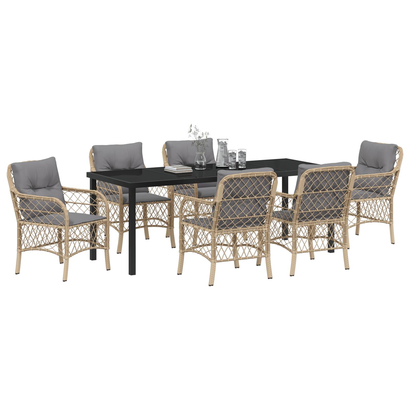 Have Spisebordssæt med pude 7 stk Beige Poly rattan