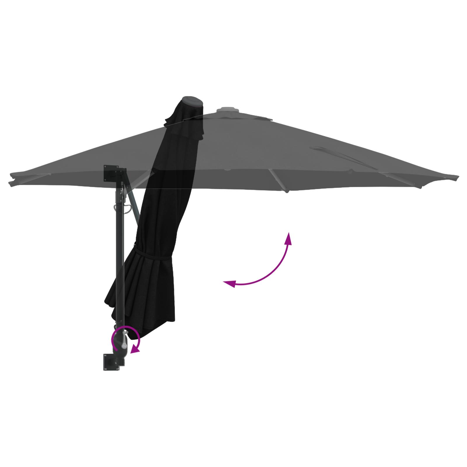 Væghængt haveparasol - sort 248 × 248 × 148 cm i polyester og stål
