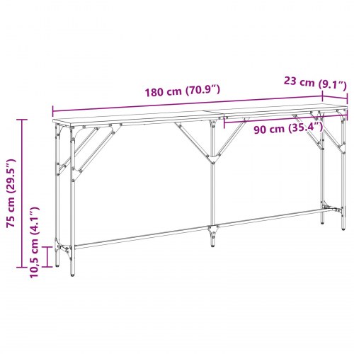 Konsolbord Sort Egetræ 180x23x75 cm Ingeniørtræ