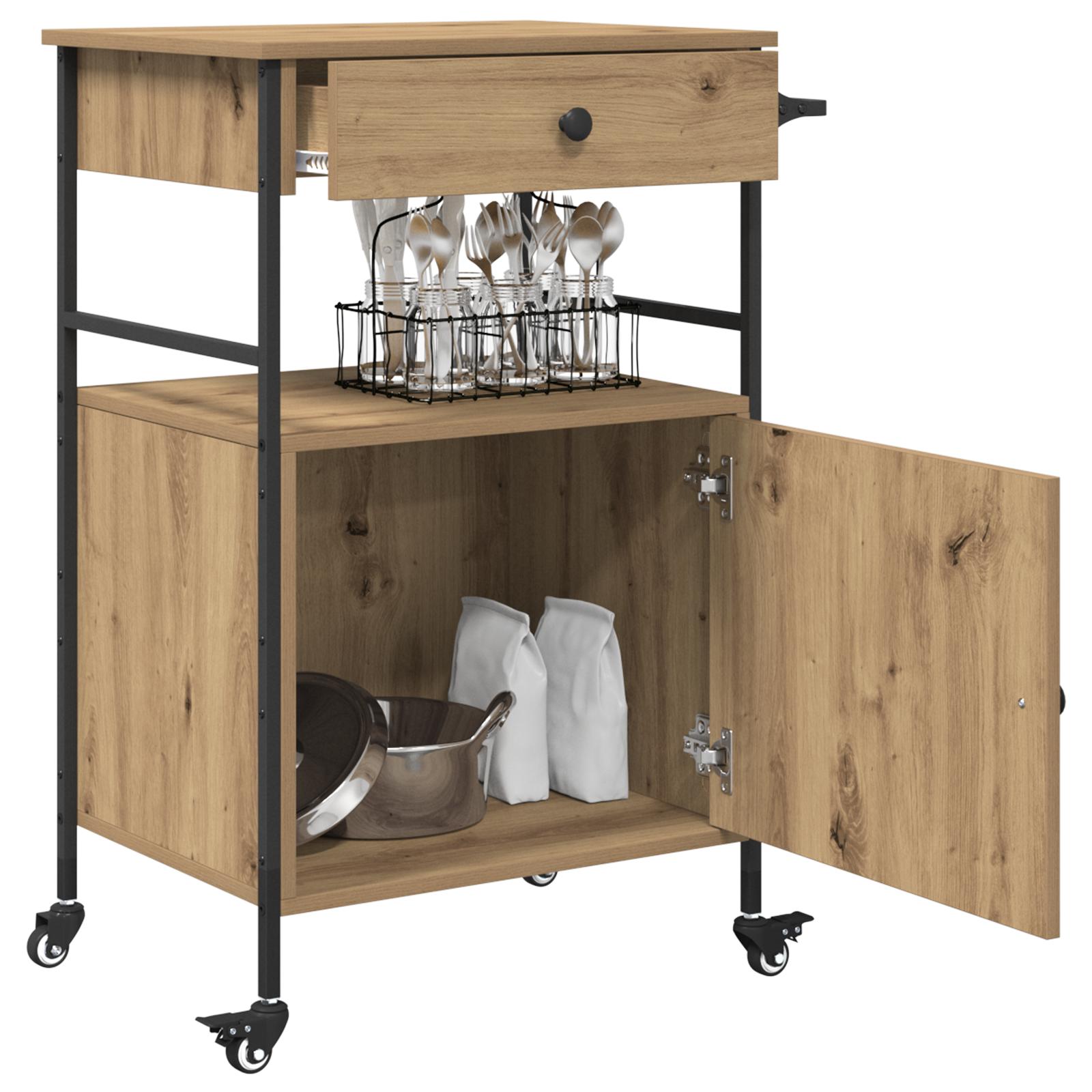 Køkkenvogn Artisan eg og sort 56 x 43 x 89.5 cm Konstrueret træ