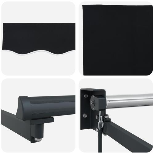 Manuel Sammenrullelig Markise Sort 350x250 cm, Markise Erstatningsstof til 3.5x2.5 m Ramme Sort