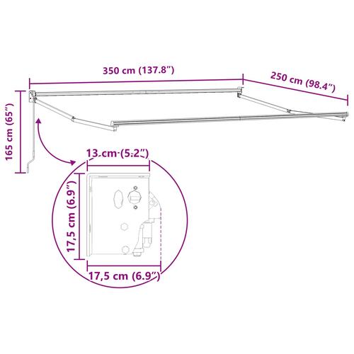 Manuel Sammenrullelig Markise Sort 350x250 cm, Markise Erstatningsstof til 3.5x2.5 m Ramme Sort