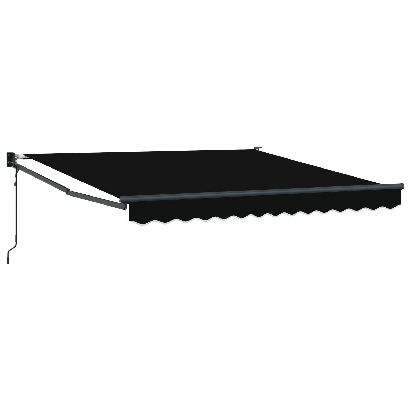 Markise - sort 350 × 250 cm, udtrækkelig i polyester og metal