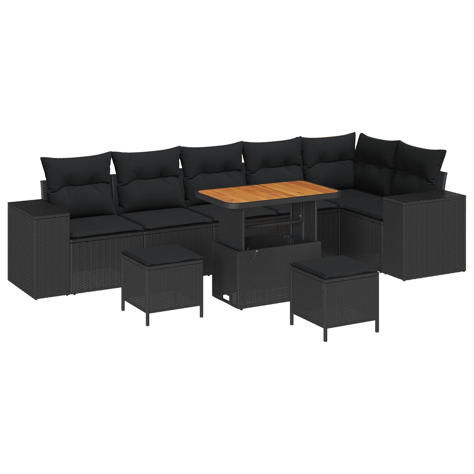 Havesofa Sæt med pude med opbevaring 9 stk Sort 90 x 55 x 71 cm