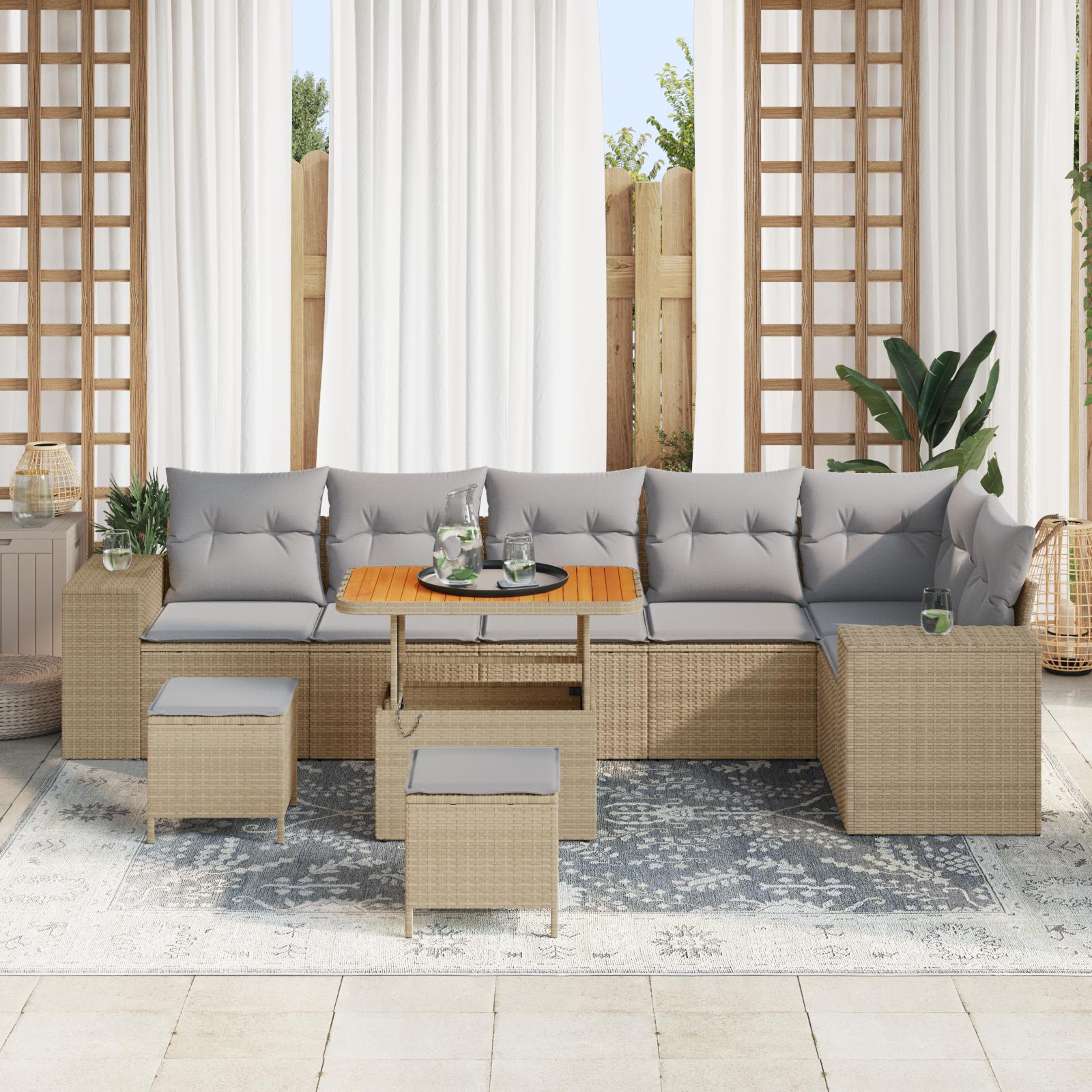 Havesofa Sæt med pude 9 stk Beige og lys grå 90 x 55 x 71 cm