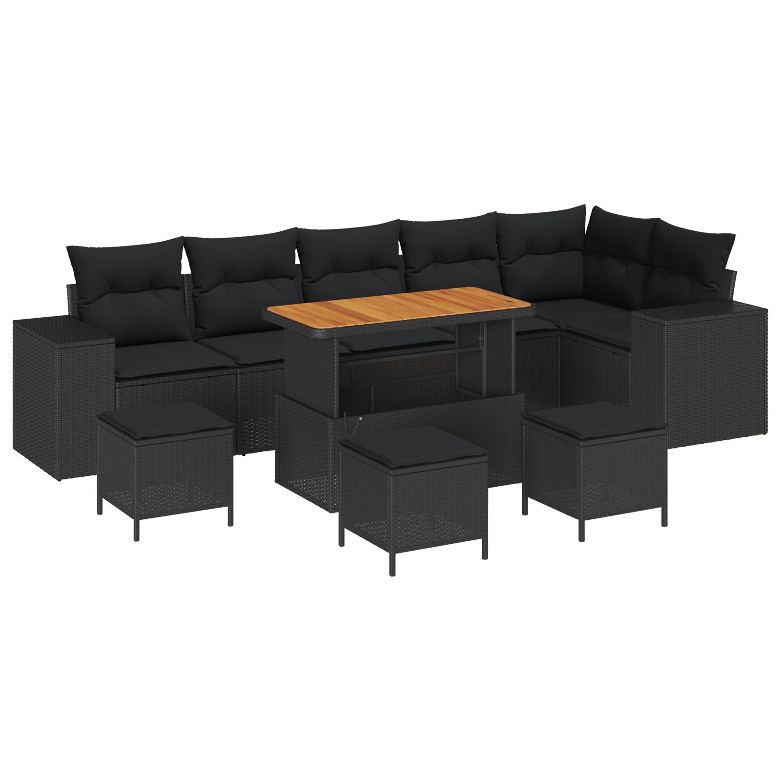 Havesofa Sæt med pude med pude 10 stk Sort 110 x 55 x 71 cm