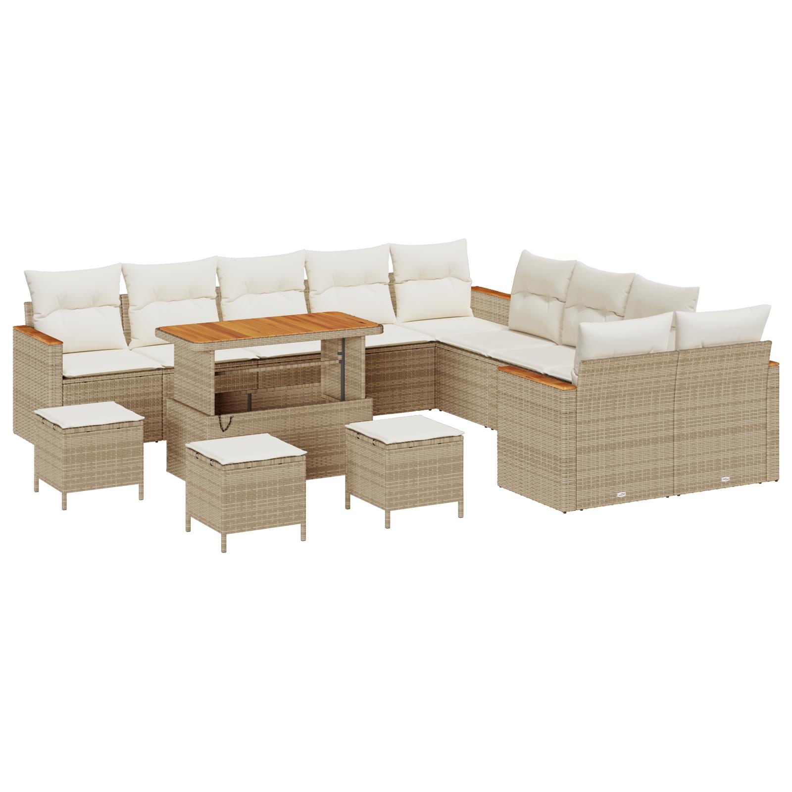 Havesofa Sæt med pude med opbevaring 14 stk Beige Poly rattan
