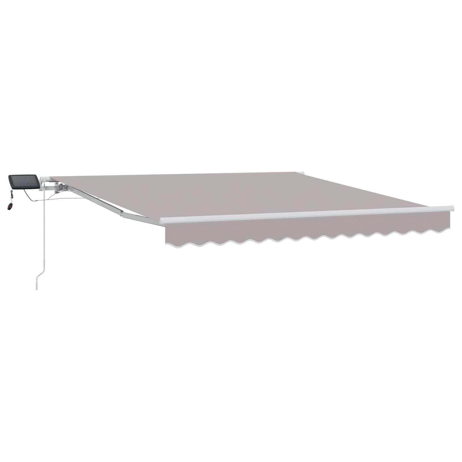 Udtrækkelig markise - lysegrå 350 × 250 cm i stof og aluminium med solcelledrevne LED