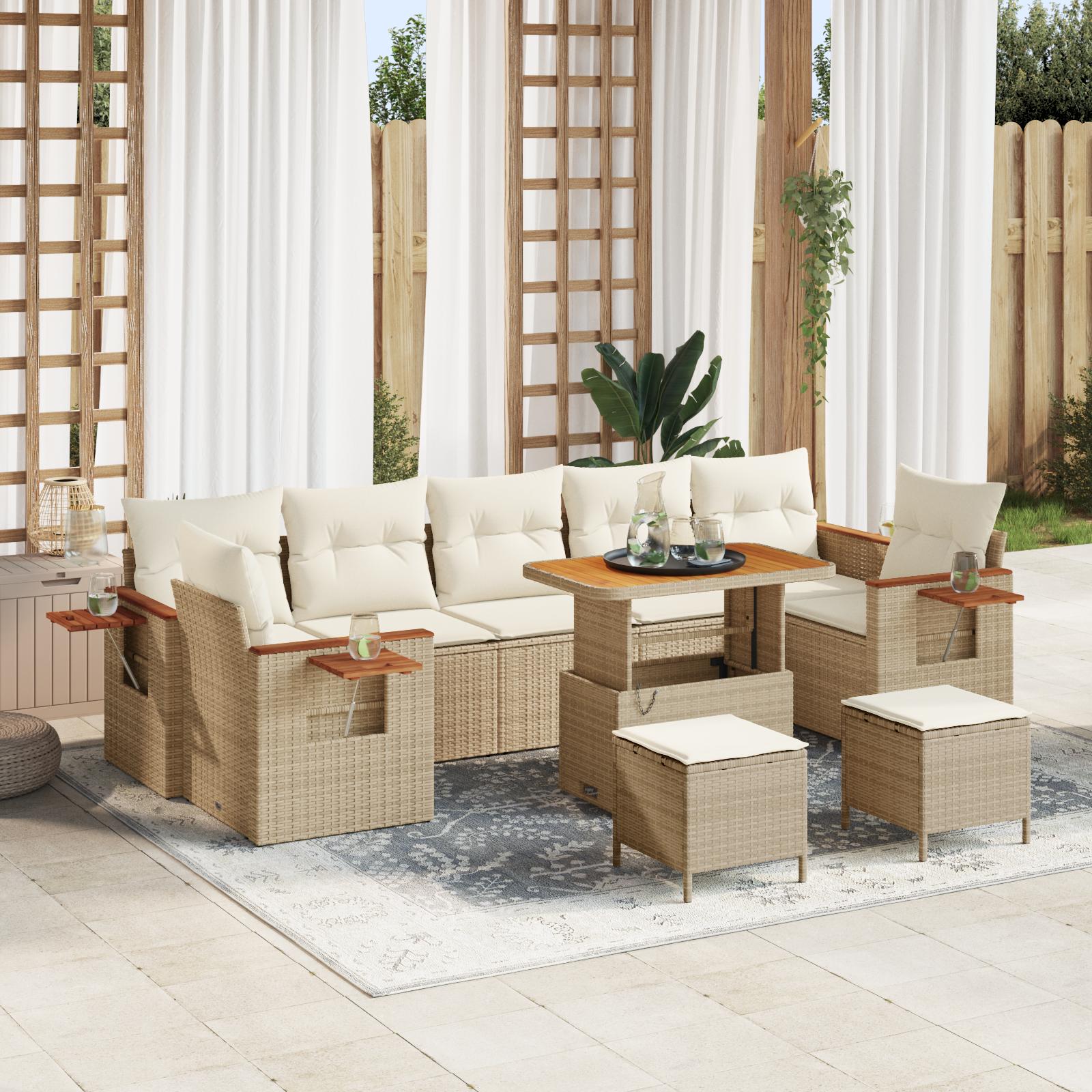 Modulært havesofasæt med puder - 13 dele, beige/creme i polyrattan