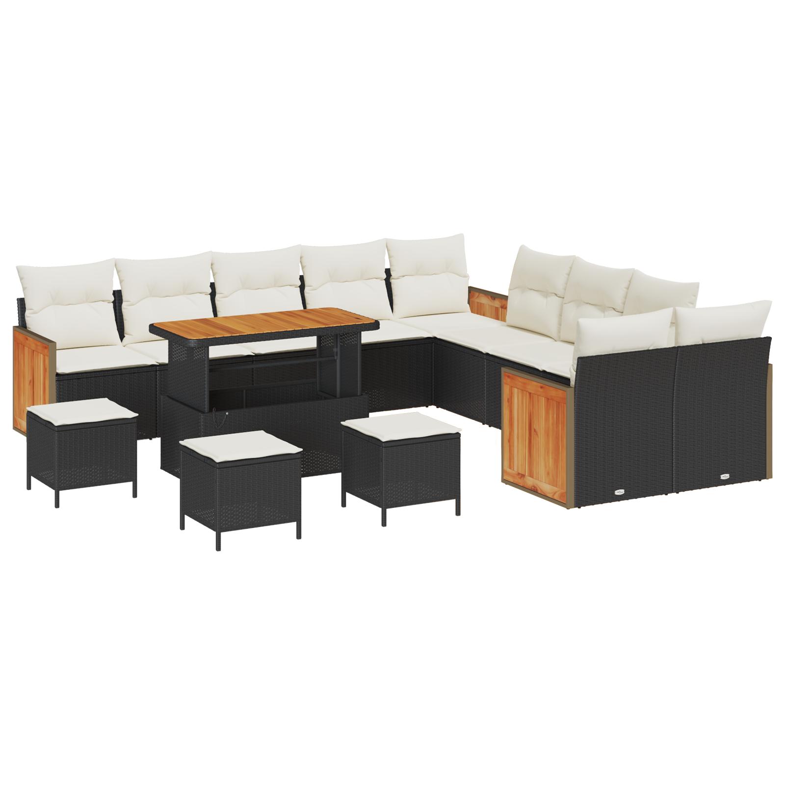 Havesofa Sæt 14 stk Sort og Cream 110 x 55 x 71 cm polyrattan