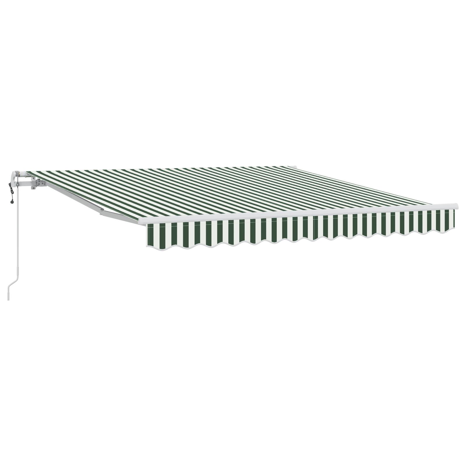 Udtrækkelig markise - grøn/hvid stribet 350 × 250 cm i stof og aluminium