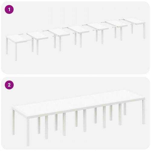 Havebord Hvid 350x100x73 cm Poly Rattan, Havebord Hvid 200x100x73 cm Poly Rattan, Havebord Hvid 150x100x73 cm Poly Rattan