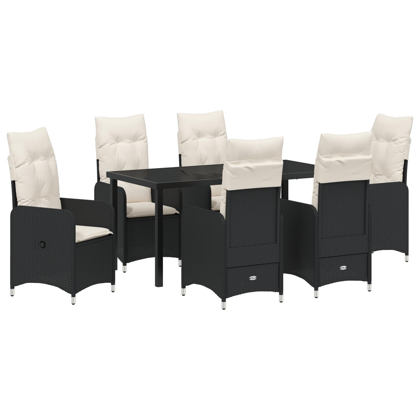 Have Spisebordssæt med pude 7 stk Sort Poly rattan