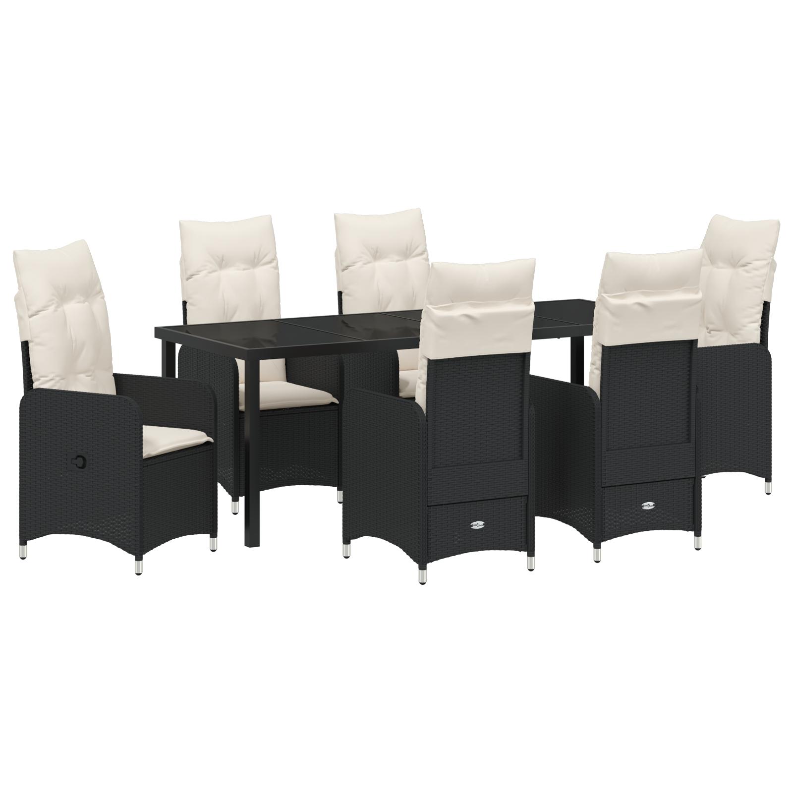Have Spisebordssæt med pude 7 stk Sort Poly rattan