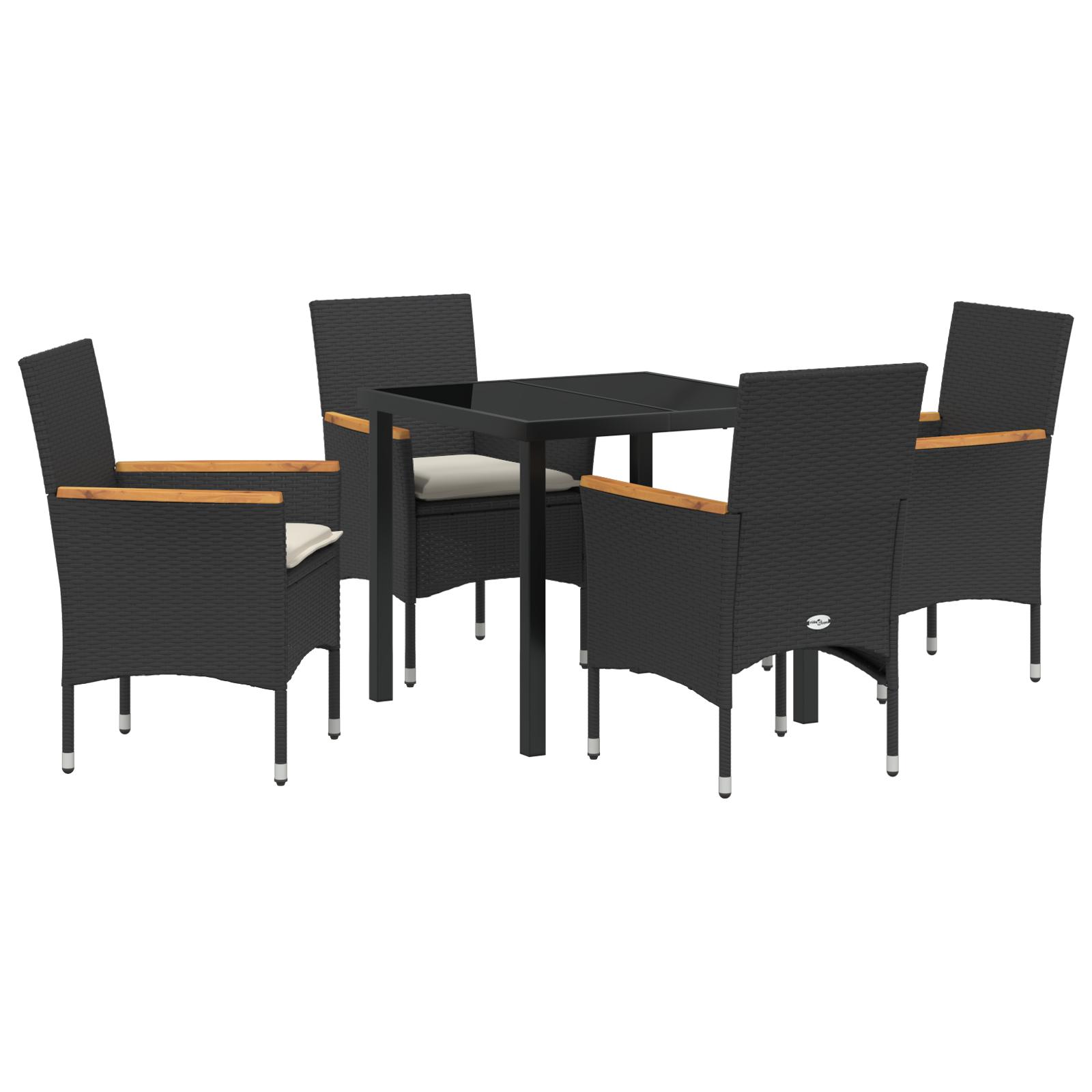Have spisebordssæt med puder - 5 dele i sort polyrattan