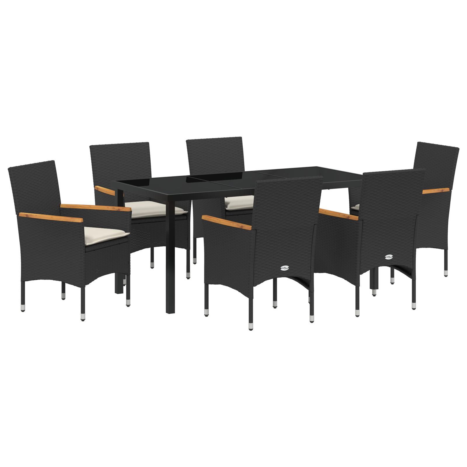 Have Spisebordssæt med pude 7 stk Sort Poly rattan