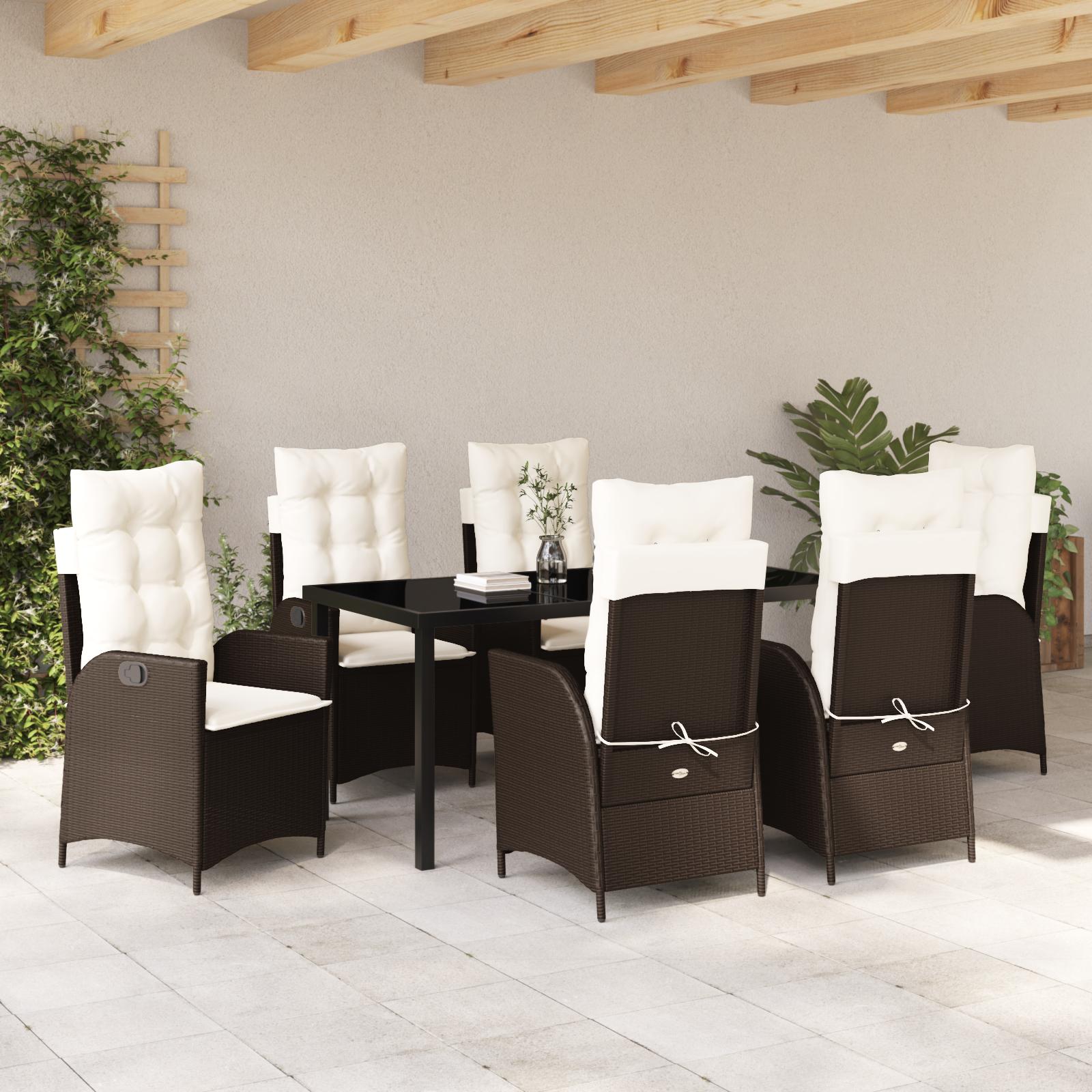 Have spisebordssæt i brun polyrattan med puder - 7 dele