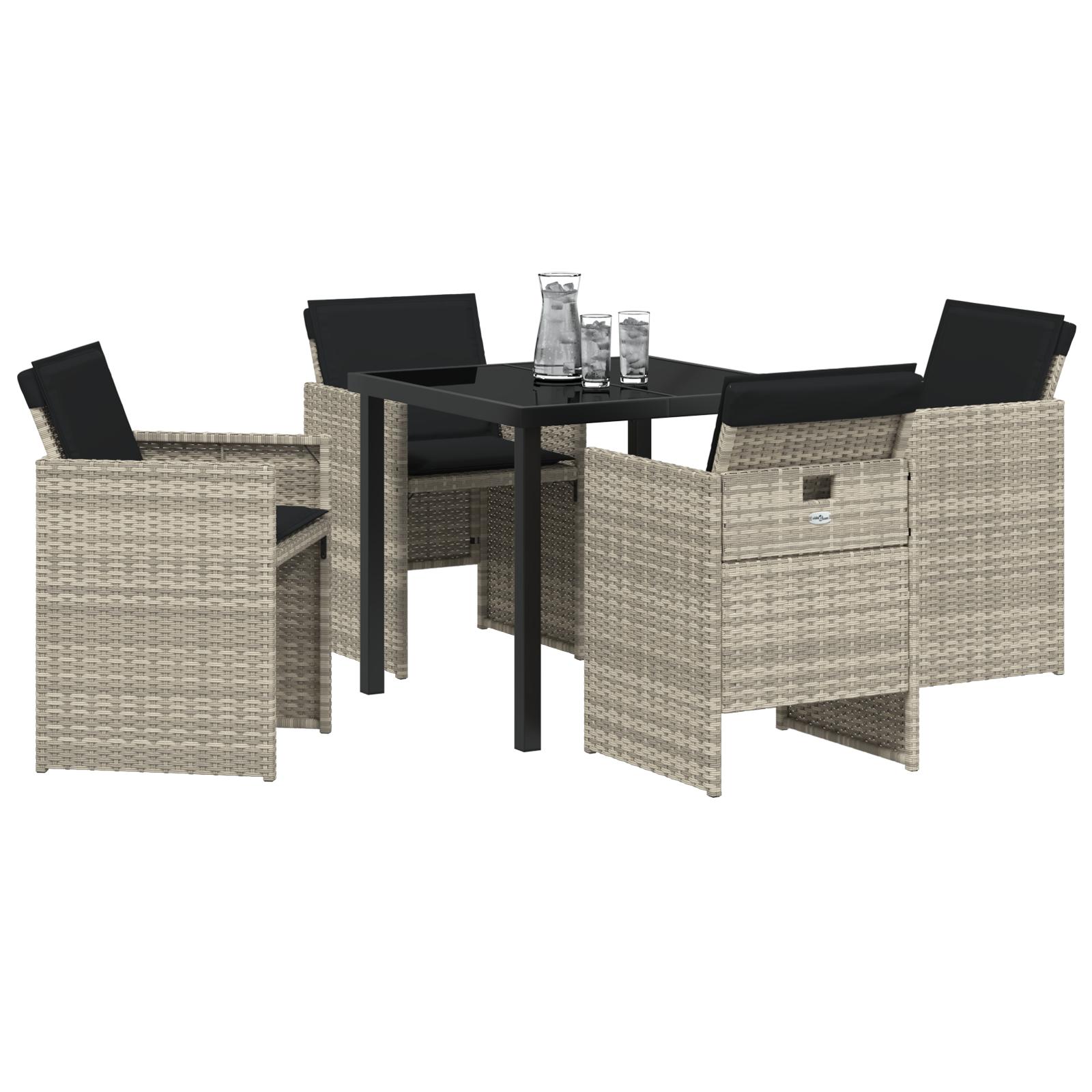 Have spisebordssæt 5 dele i lysegrå polyrattan med glasbord - 4 stole