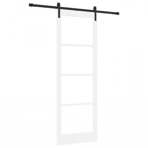 Skyde Dør med Beslag Sæt "ORKDAL" Hvid Massivt Træ & Glas, Indvendig Dør med Glas "ORKDAL" Hvid 83x232x4 cm