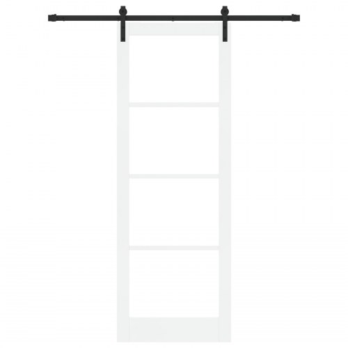 Skyde Dør med Beslag Sæt "ORKDAL" Hvid Massivt Træ & Glas, Indvendig Dør med Glas "ORKDAL" Hvid 83x232x4 cm