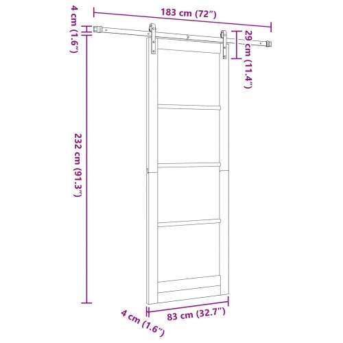 Skyde Dør med Beslag Sæt "ORKDAL" Hvid Massivt Træ & Glas, Indvendig Dør med Glas "ORKDAL" Hvid 83x232x4 cm