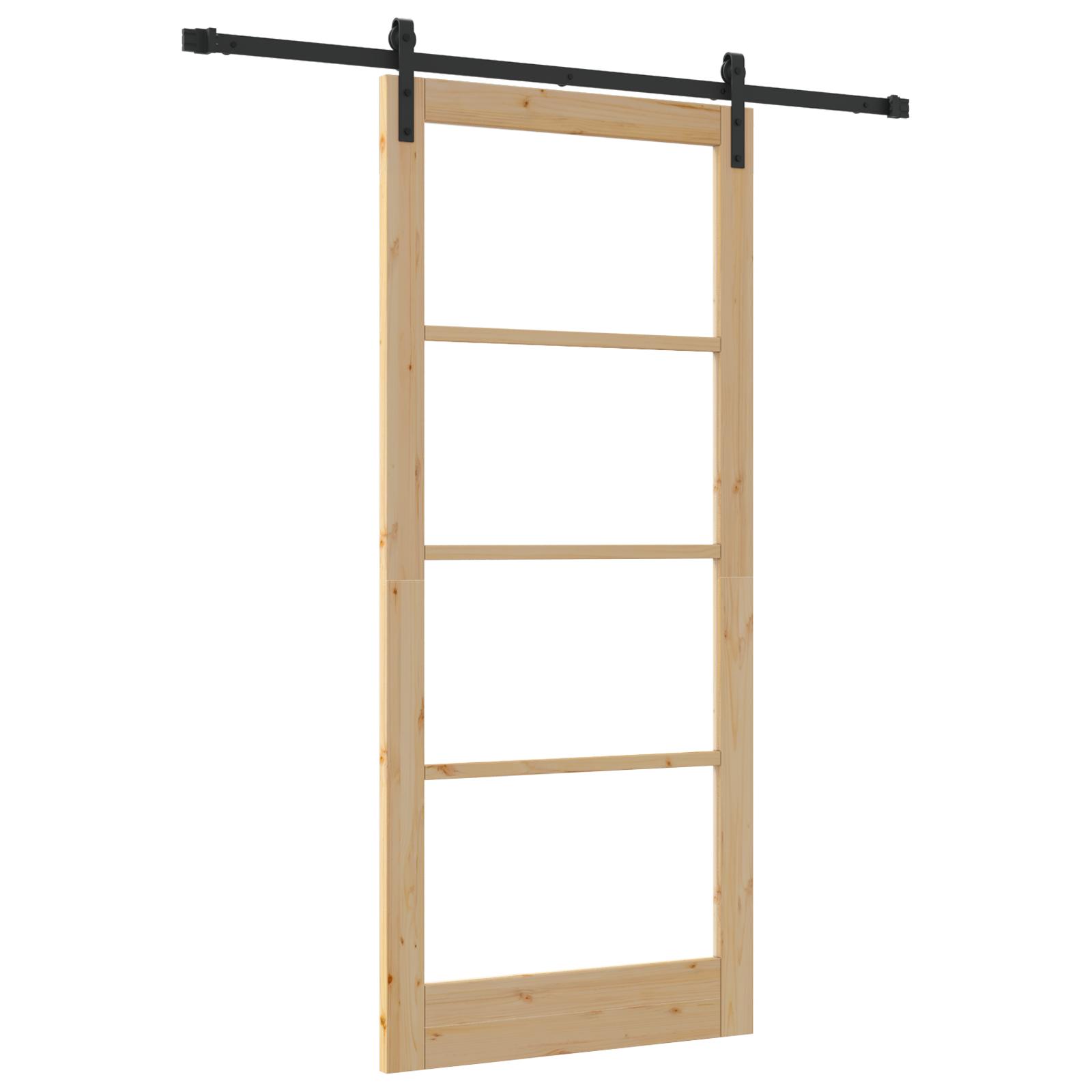 Skydedør ORKDAL - naturlig/sort 93 × 211 cm i fyrretræ og glas