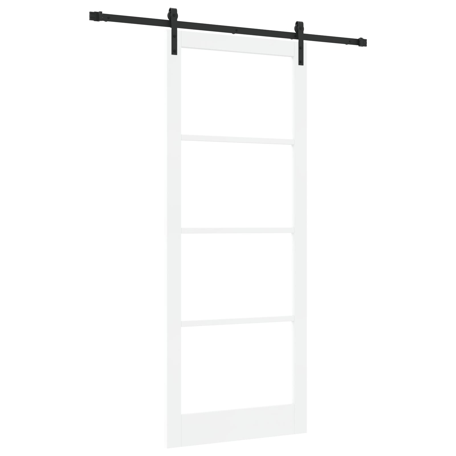 Skydedør ORKDAL - hvid/sort 93 × 232 cm i fyrretræ og glas