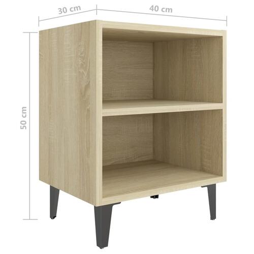 Sengebord med metalben 2 stk. 40x30x50 cm sonoma-eg