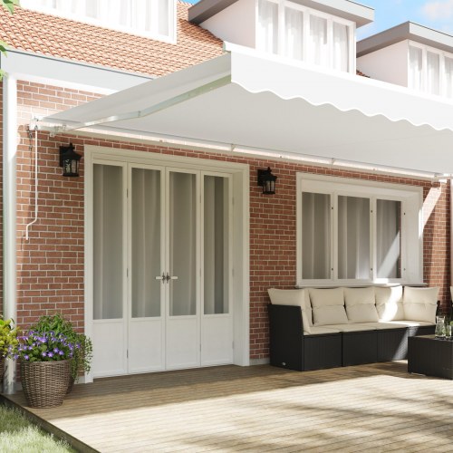 Automatisk Udtækkelig Markise Hvid 600x300 cm, Markise Erstatningsstof til 6x3 m Stativ Hvid