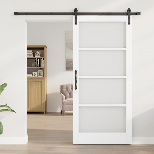 Glidedør med hardware sæt "ORKDAL" Hvid Solid Træ & Glas, Indvendig dør med glas "ORKDAL" Hvid 93x202x4 cm