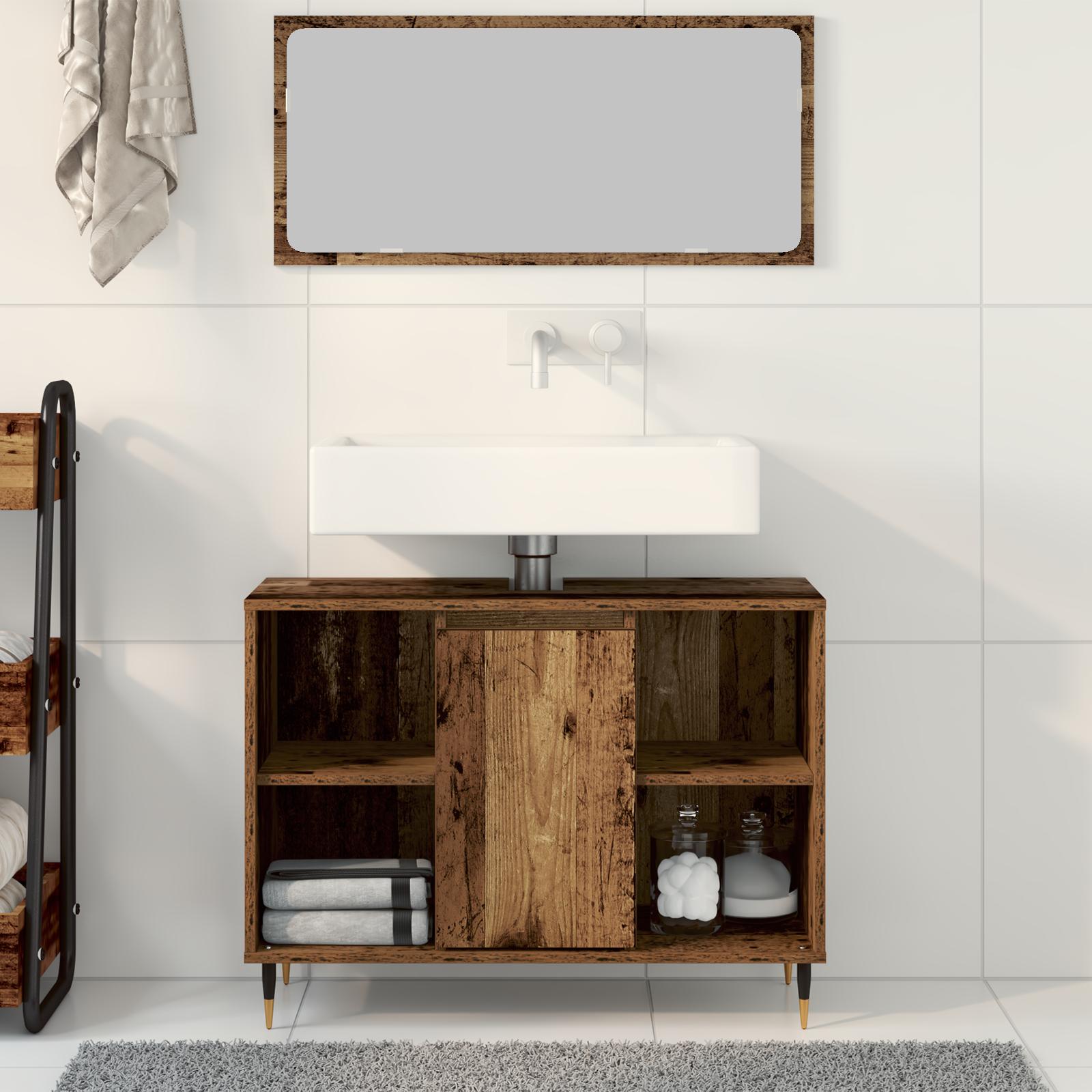 Rustik Badeværelse Toiletbord Gamle Træ Massivt Træ Medium