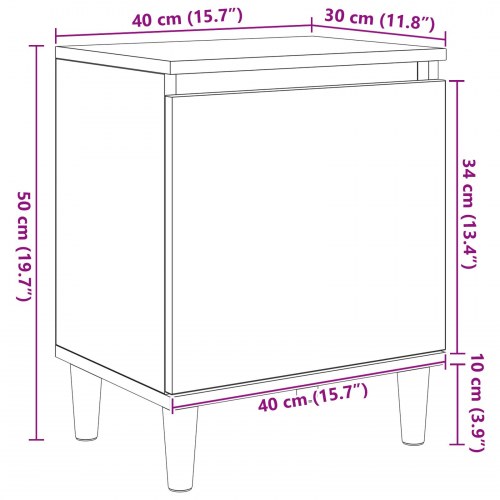 Sort Egetræ Sengebord Sort egetræ Konstrueret træ 40 x 30 x 50 cm