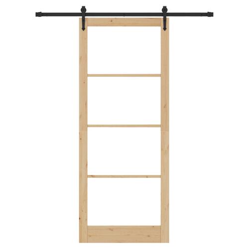 Skydedør med Hardware Sæt 83x232 cm Solid Træ Fyr, Indvendig Dør med Glas 'ORKDAL'83x232x4 cm Solid Træ Fyr