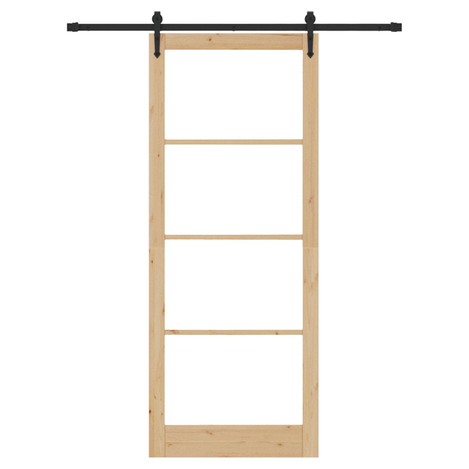 Skydedør med Hardware Sæt 83x232 cm Solid Træ Fyr, Indvendig Dør med Glas 'ORKDAL'83x232x4 cm Solid Træ Fyr