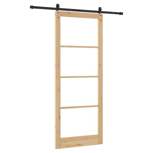 Skydedør med Hardware Sæt 83x232 cm Solid Træ Fyr, Indvendig Dør med Glas 'ORKDAL'83x232x4 cm Solid Træ Fyr