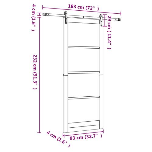 Skydedør med Hardware Sæt 83x232 cm Solid Træ Fyr, Indvendig Dør med Glas 'ORKDAL'83x232x4 cm Solid Træ Fyr