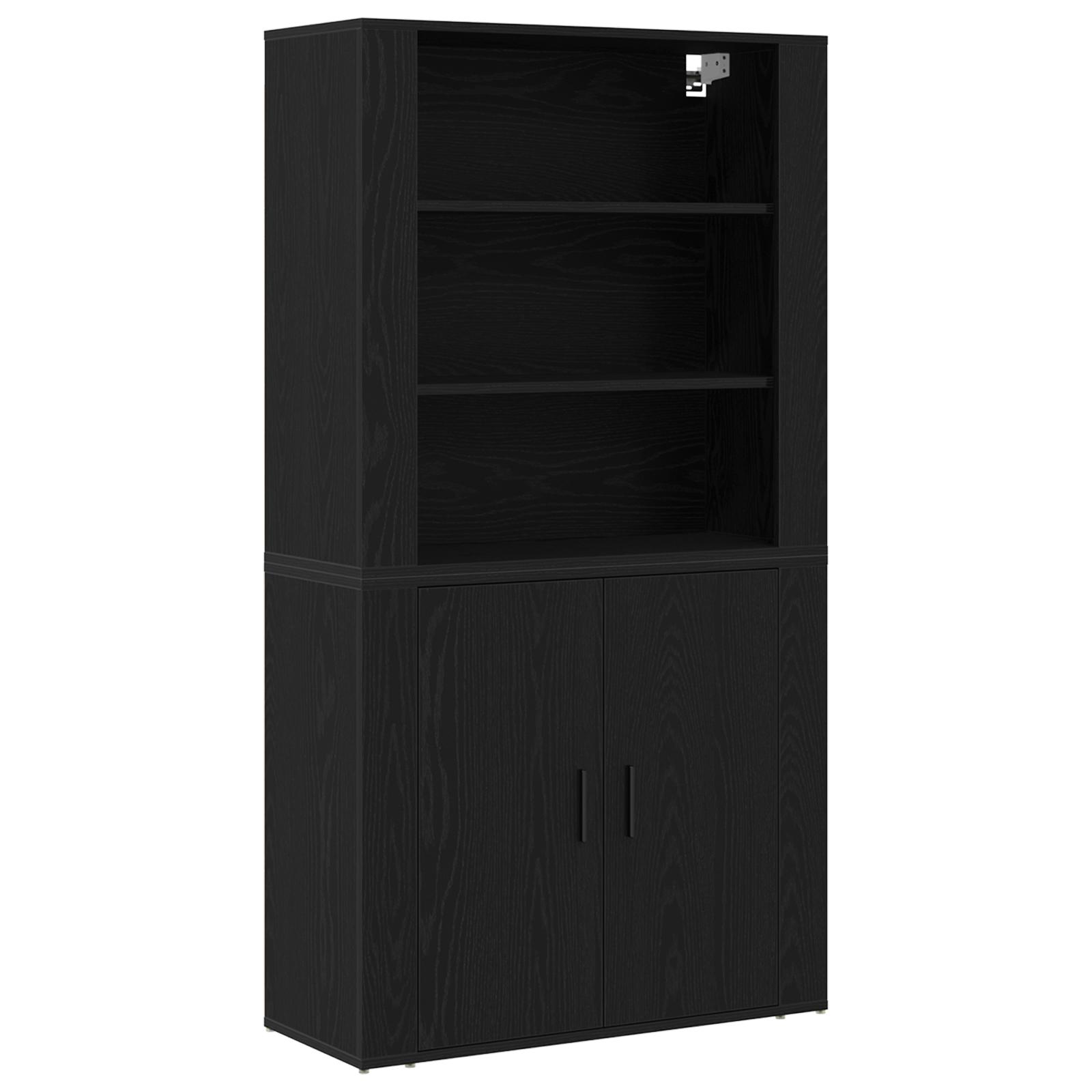 Highboard i sort eg - 80 × 33 × 150 cm, konstrueret træ