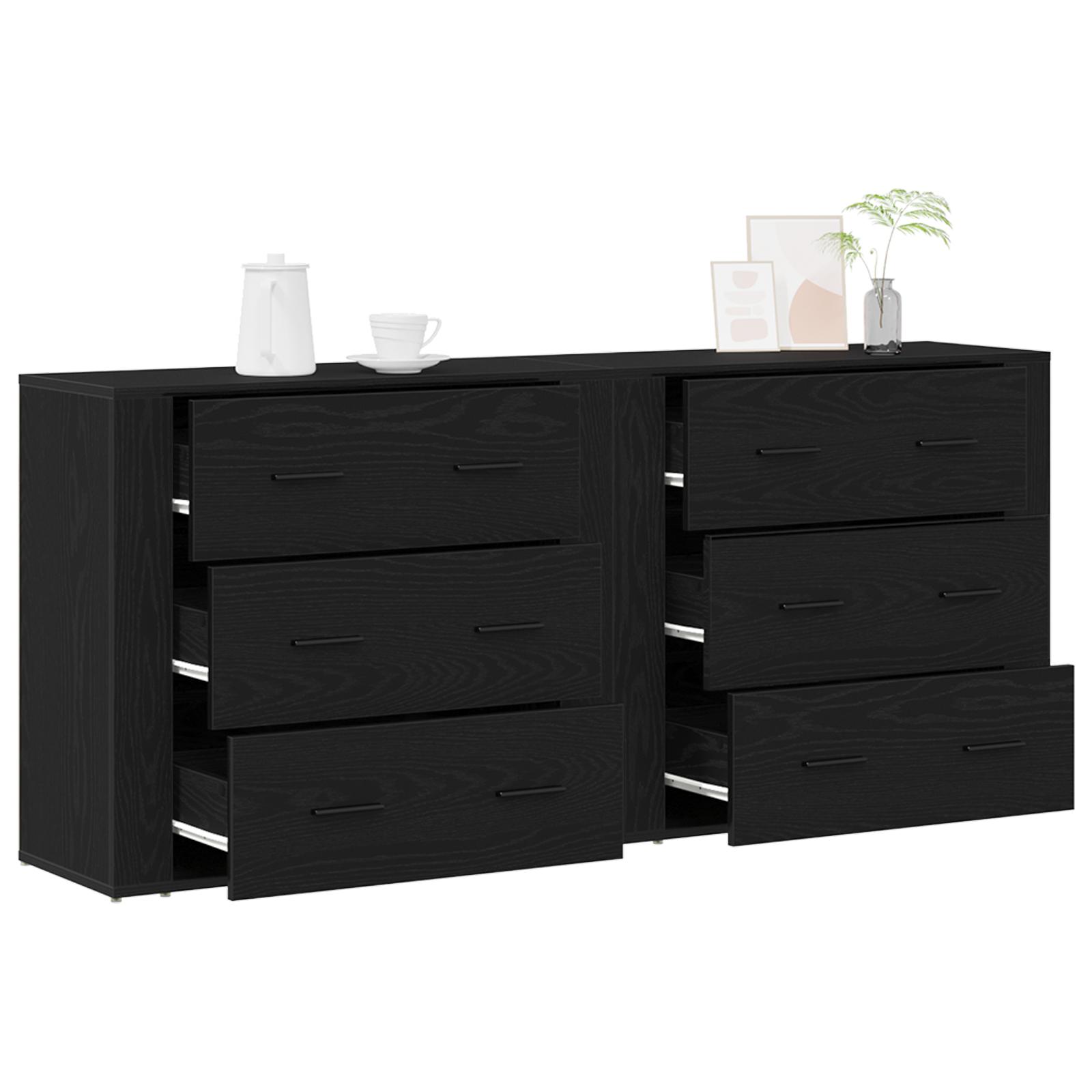 Skænk med skuffe Sort eg 160 x 33 x 70 cm Konstrueret træ